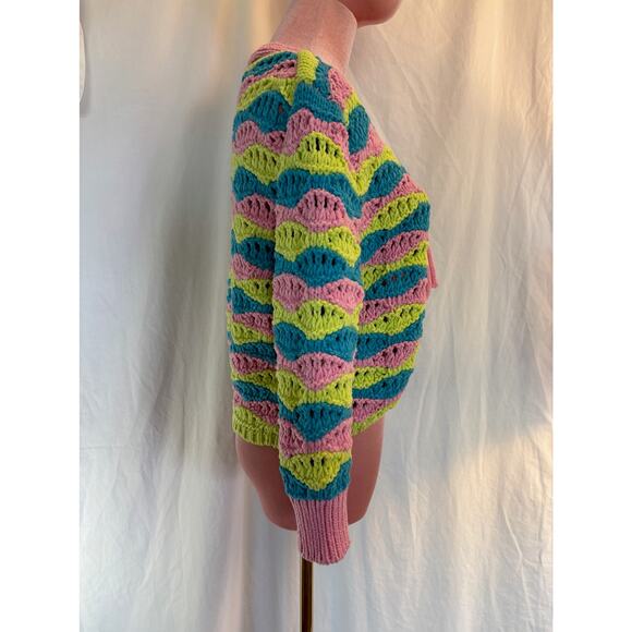 Darling ZARA Chunky Knit Open Weave Cropped Cardigan Sweater Tie Front Small - Picture 3 of 7